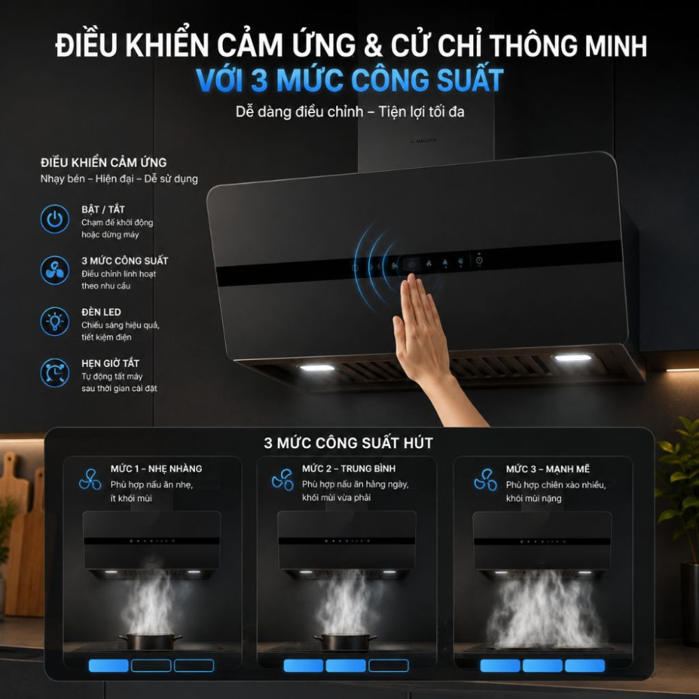 Máy hút mùi áp tường Malloca MC 80ECO - Hàng chính hãng