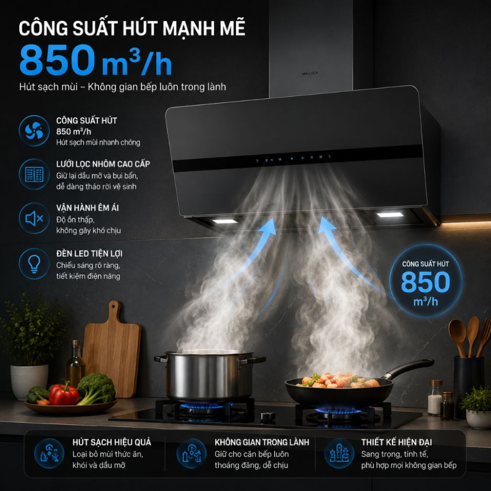 Máy hút mùi áp tường Malloca MC 80ECO - Hàng chính hãng