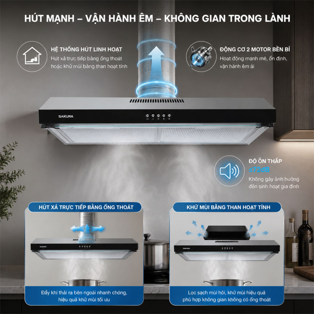 Máy hút mùi áp tường Sakura SCR-2881S - Hàng chính hãng