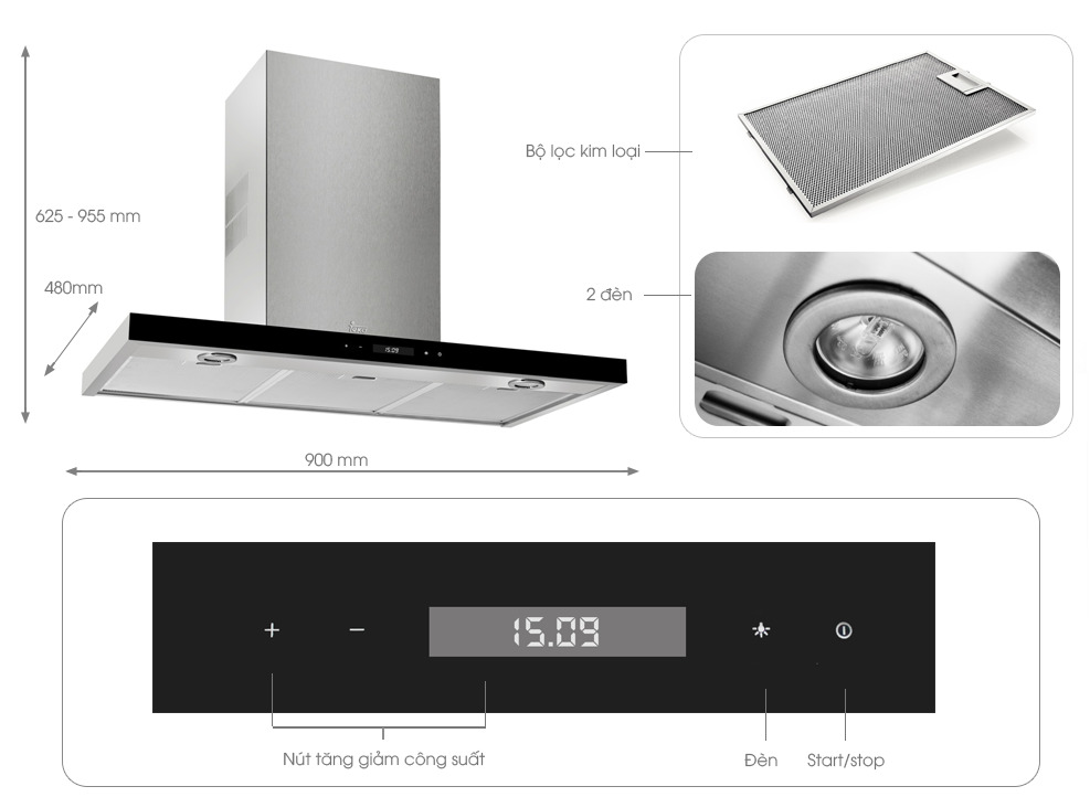 Máy hút mùi áp tường Teka DH-985T - Hàng chính hãng