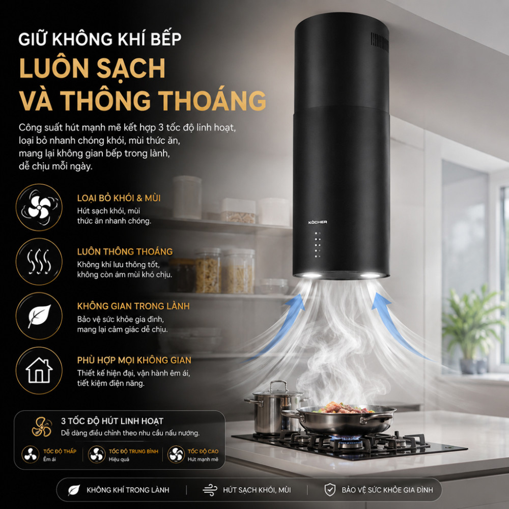 Máy hút mùi đảo Kocher Serena CXW-188BL - Hàng chính hãng