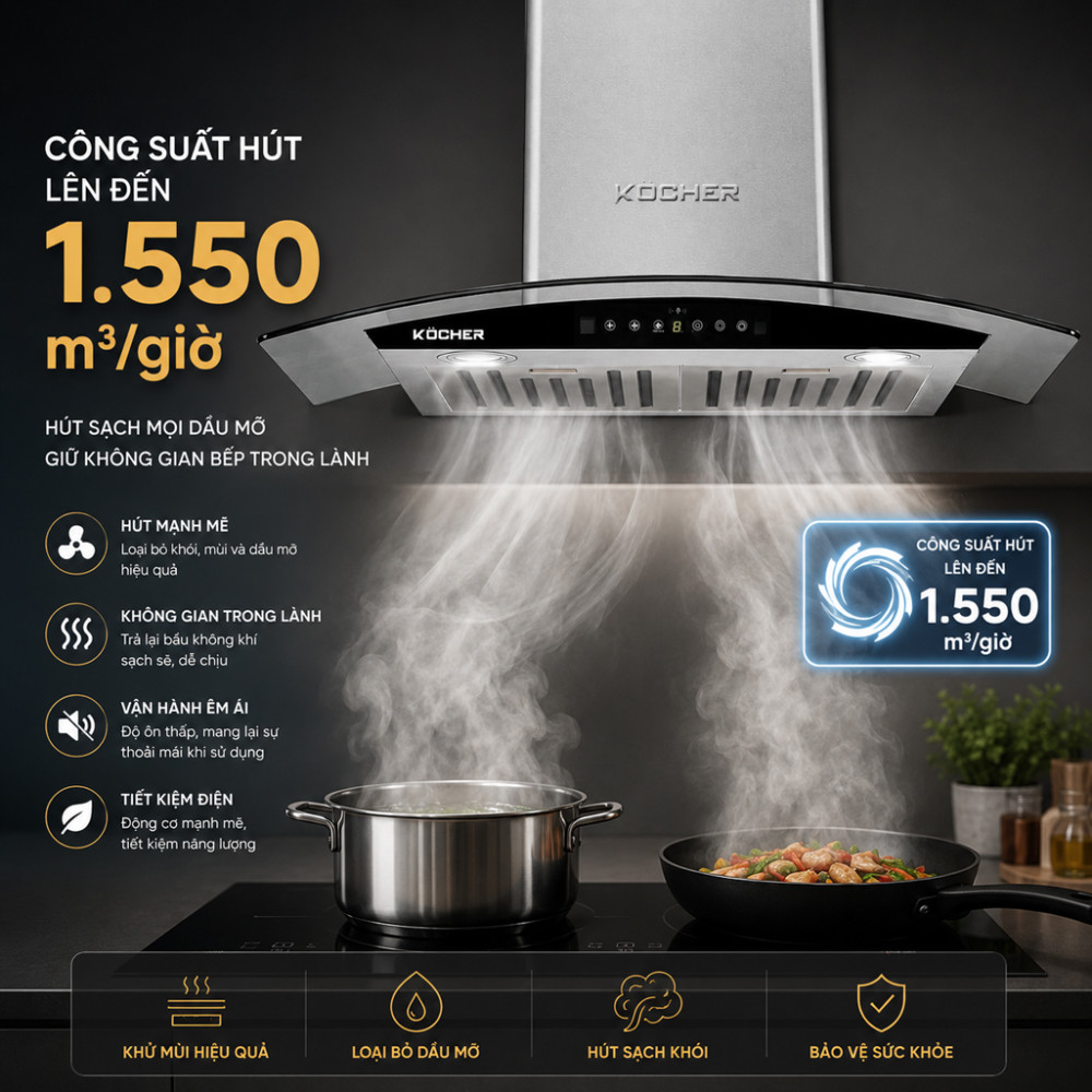 Máy hút kính cong mùi Kocher K-226I - Hàng chính hãng