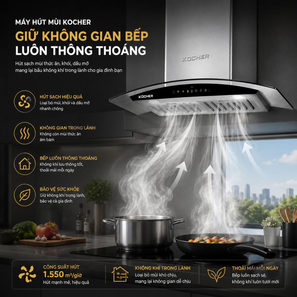 Máy hút kính cong mùi Kocher K-226I - Hàng chính hãng