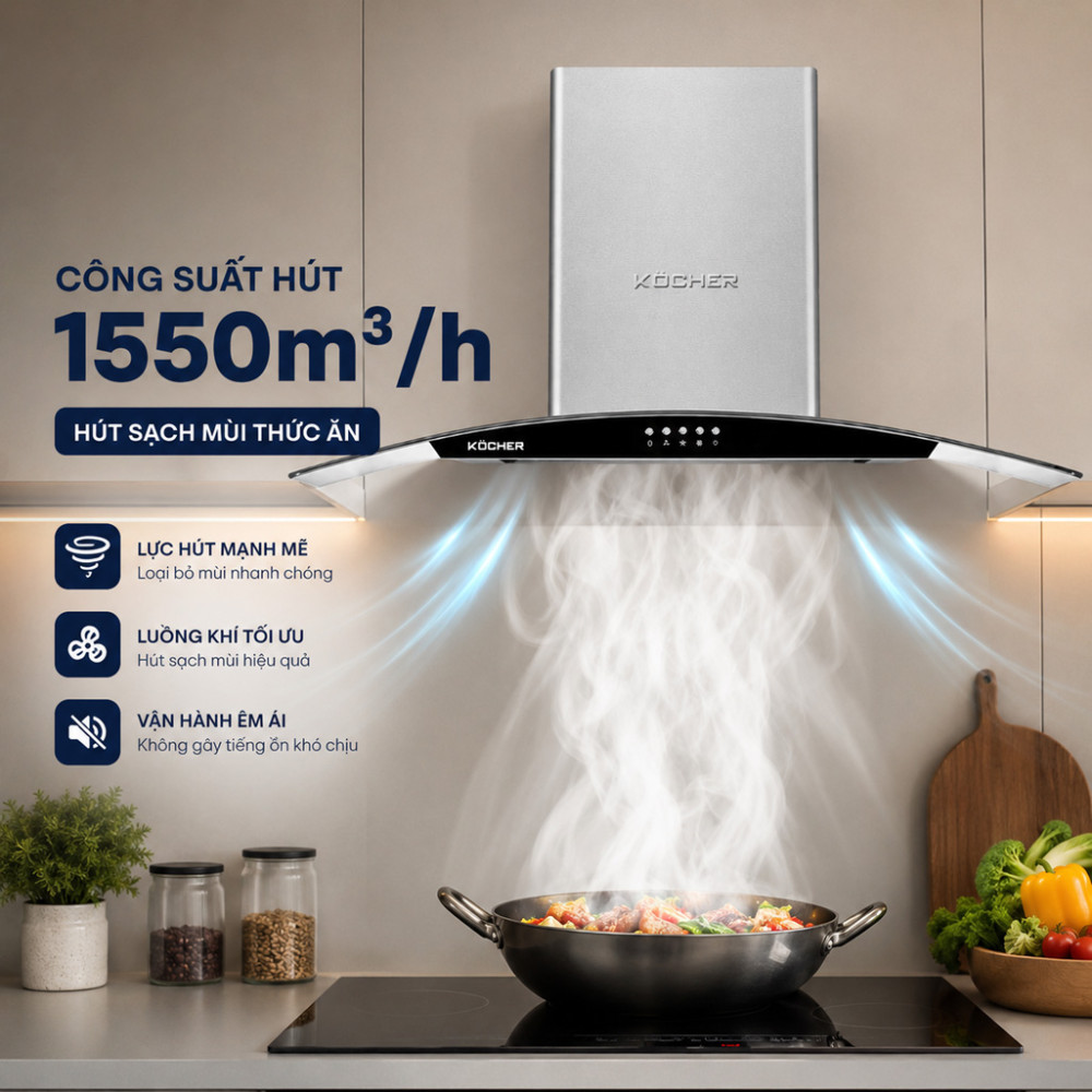 Máy hút mùi kính cong Kocher K-8070I - Hàng chính hãng