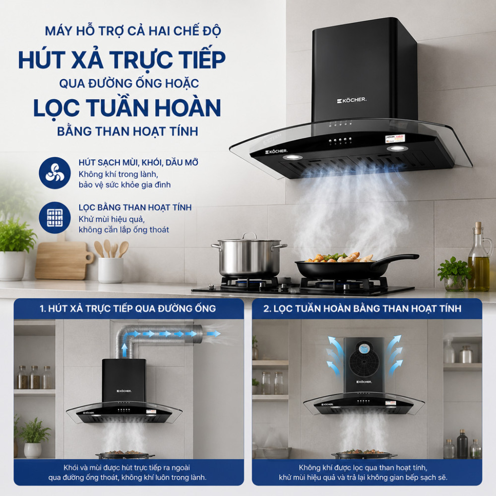 Máy hút mùi kính cong Kocher K-8070V - Hàng chính hãng