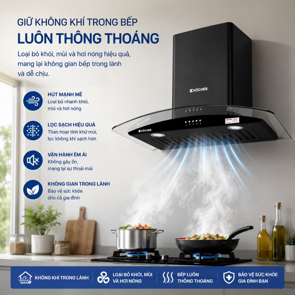 Máy hút mùi kính cong Kocher K-8070V - Hàng chính hãng