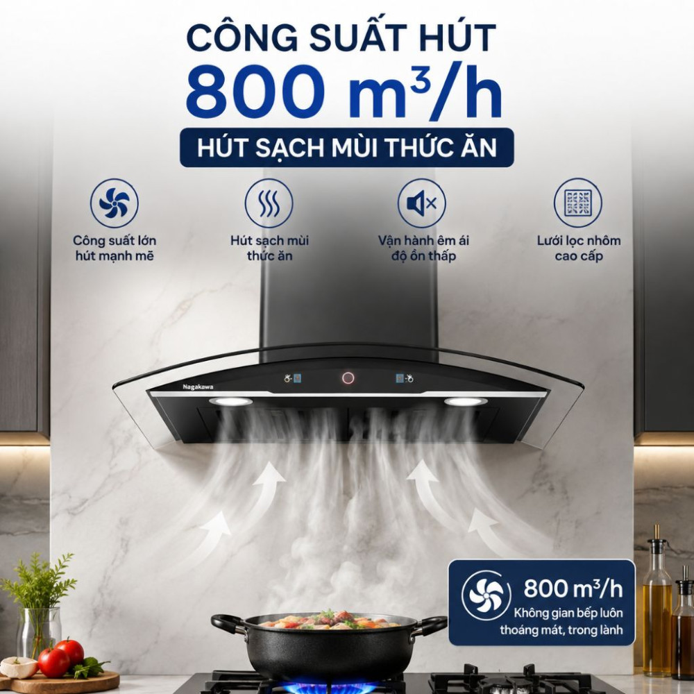 Máy hút mùi kính cong 70cm Nagakawa NRH9594 - Hàng chính hãng