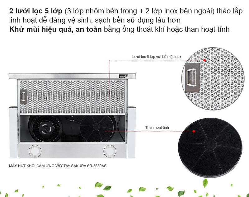 Máy hút mùi âm tủ Sakura SR-3630AS - Hàng chính hãng