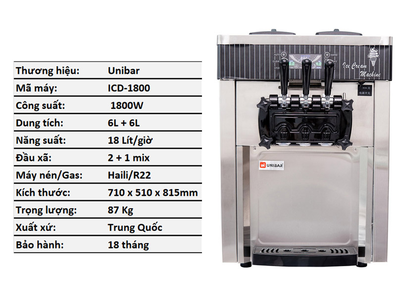 Máy làm kem Unibar ICD-1800 - Hàng chính hãng