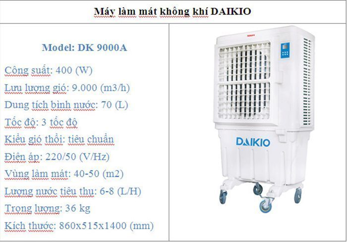 Máy làm mát không khí Daikio DK-9000A - Hàng chính hãng