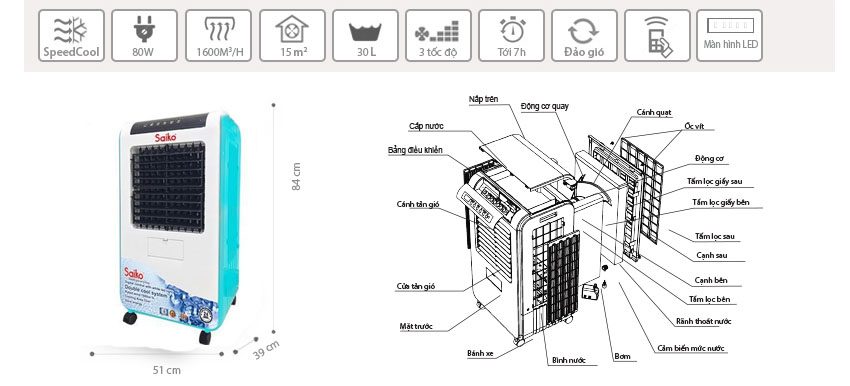 Máy làm mát không khí Saiko AC-1600C - Hàng chính hãng