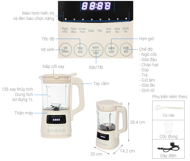 Máy làm sữa hạt đa năng Sunhouse SHD5261 - Hàng chính hãng