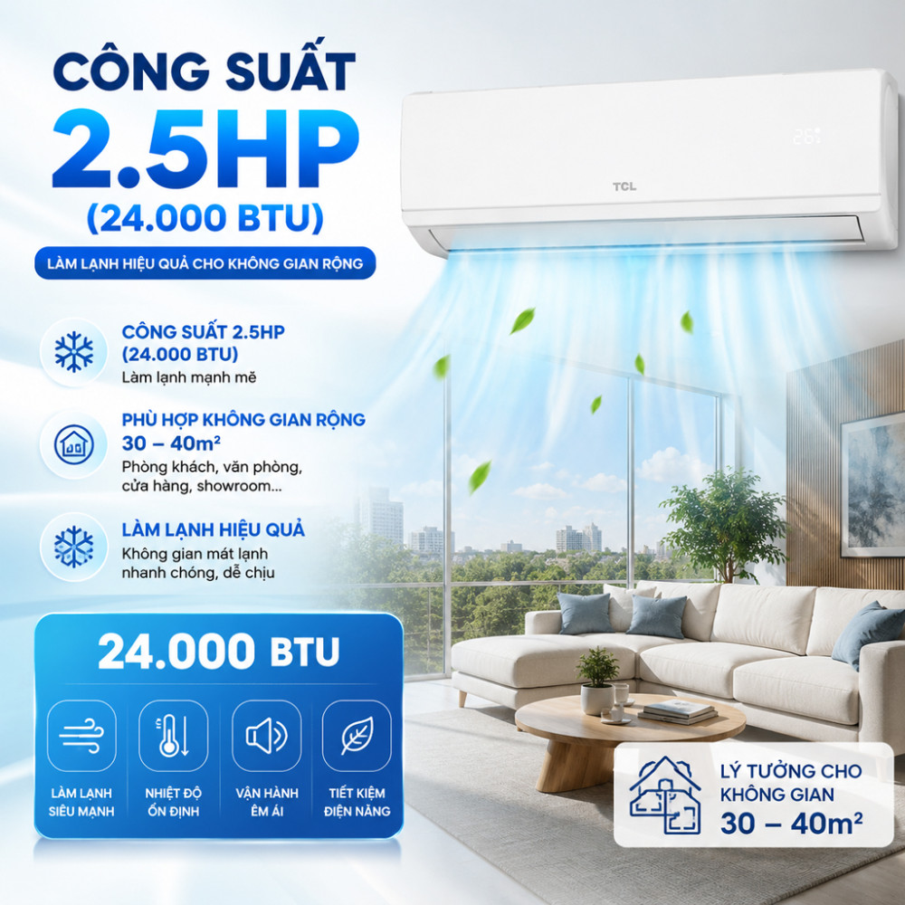 Máy lạnh 1 chiều TCL Inverter Elite Pro 2.5HP TEP.24CSD.F1I - Hàng chính hãng