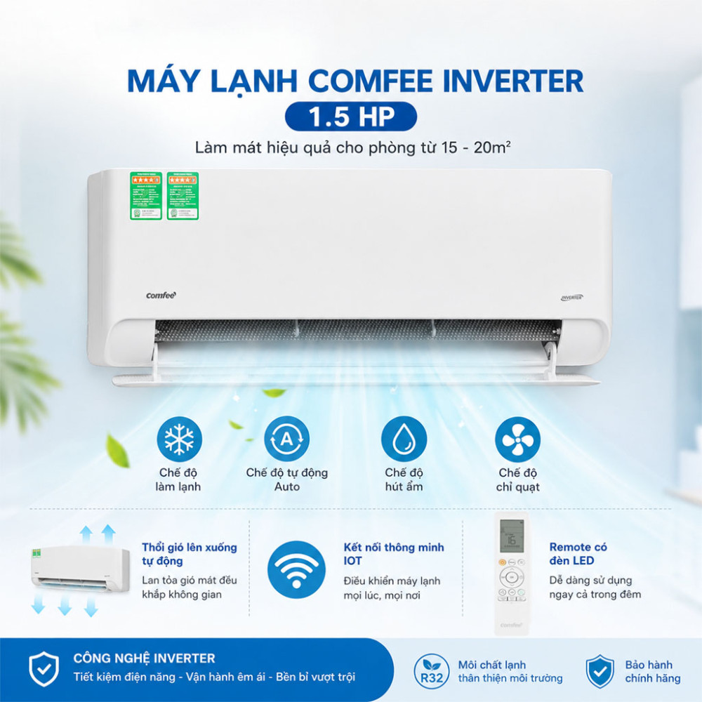 Máy lạnh Comfee Inverter 1.5 HP CFS-13VCB1 - Hàng chính hãng