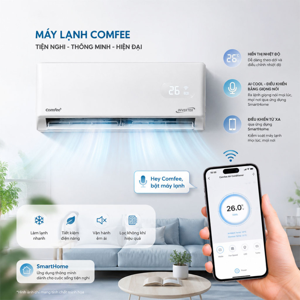 Máy lạnh Comfee Inverter 1HP CFS-10VGP - Hàng chính hãng