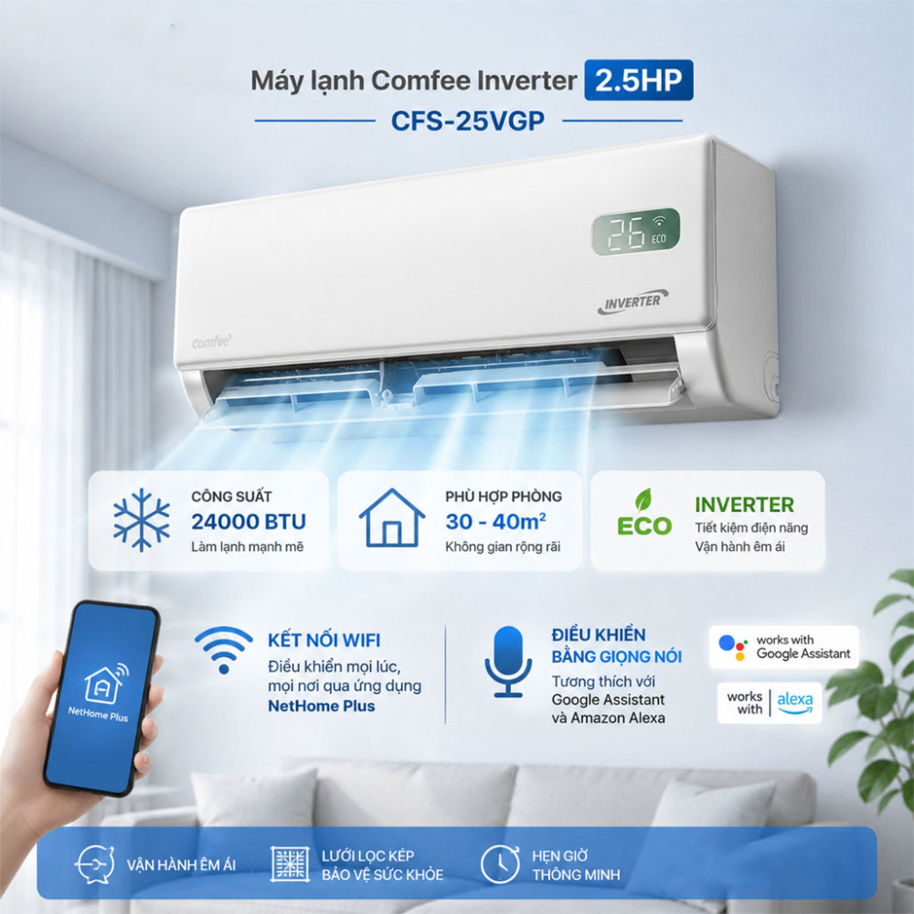 Máy lạnh Comfee Inverter 2.5HP CFS-25VGP - Hàng chính hãng