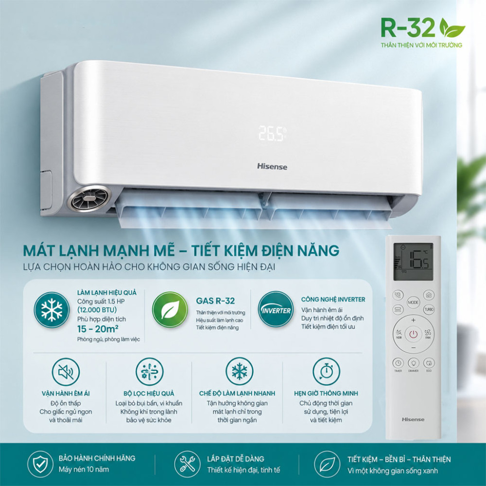 Máy lạnh Hisense Inverter 1.5 HP AS-12TW4RWUVA00 - Hàng chính hãng