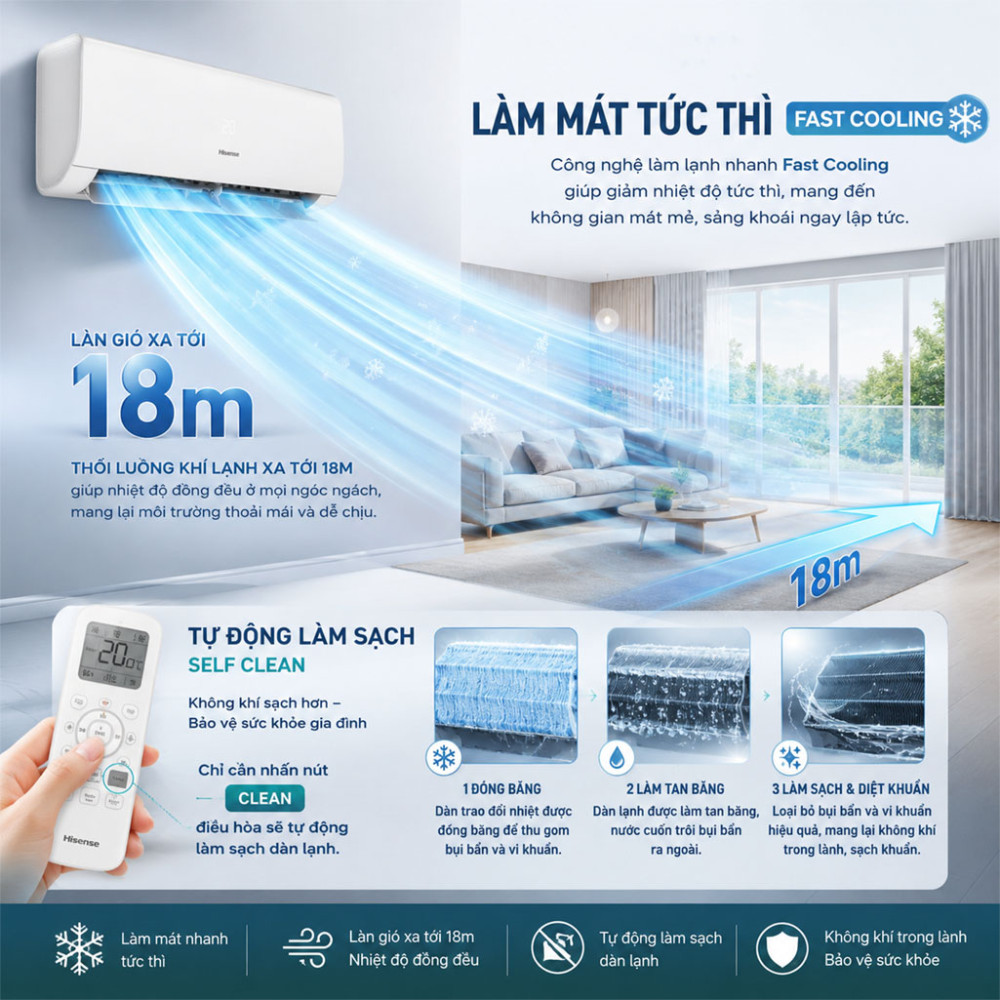 Máy lạnh Hisense Inverter 1HP AS-10TR4RYDTU02 - Hàng chính hãng