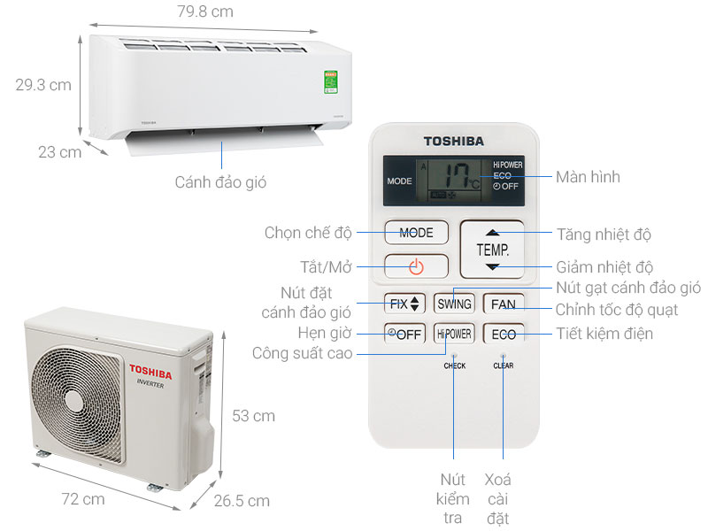 Máy lạnh Inverter Toshiba RAS-H13C2KCVG-V/H13C2ACVG-V - Hàng chính hãng