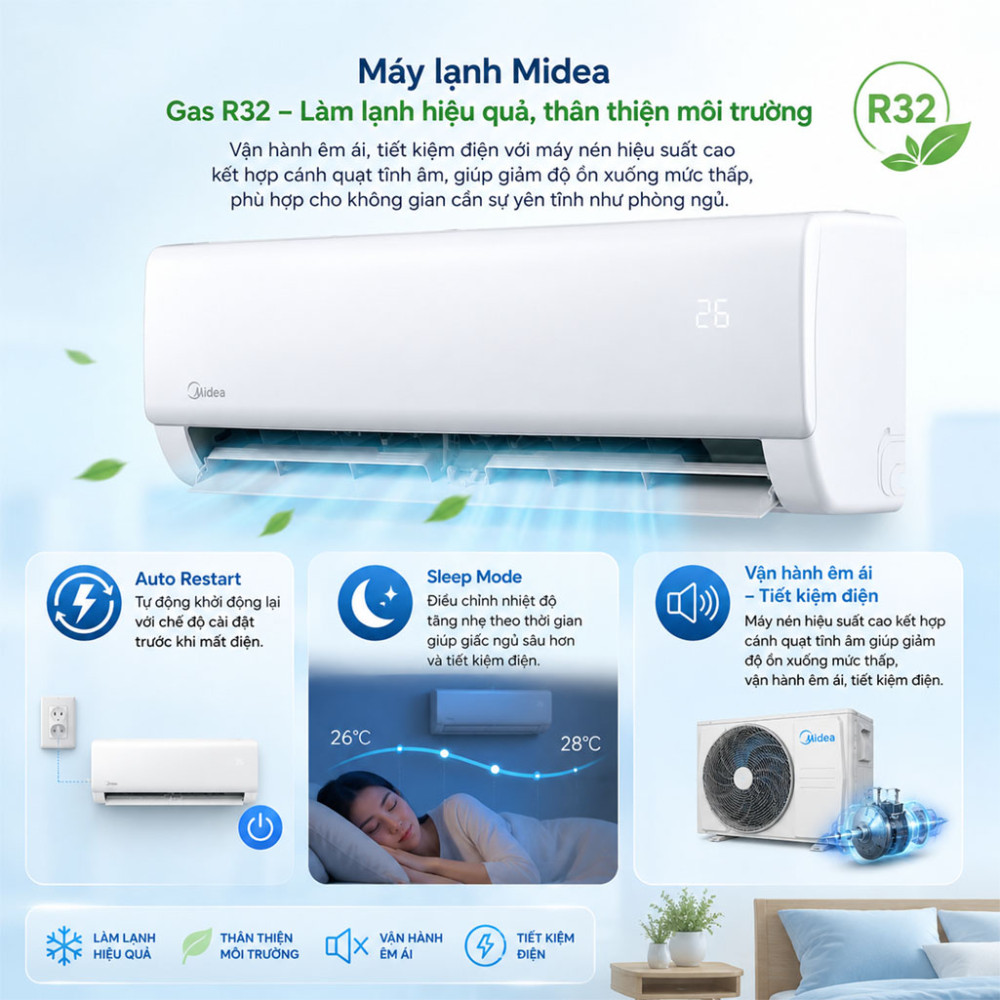 Máy lạnh Midea 1HP MSFQ-09CRN8 - Hàng chính hãng