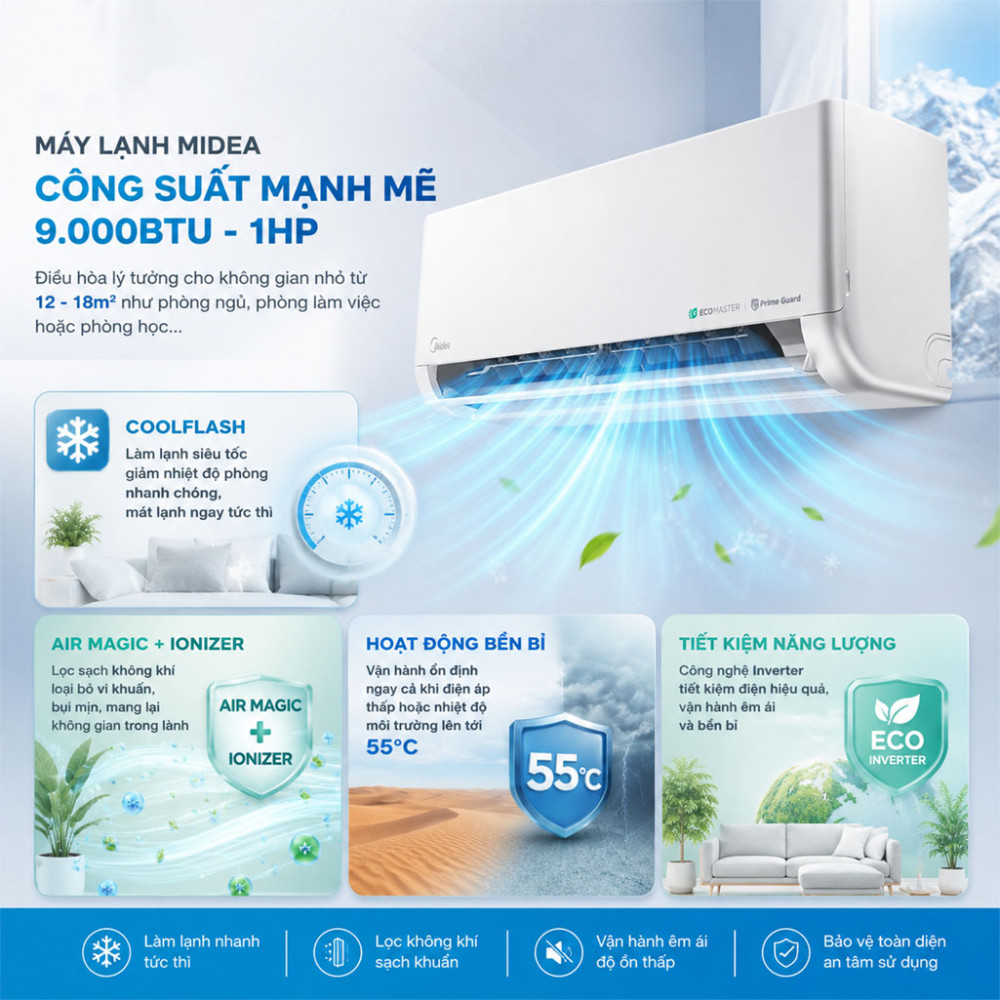 Máy lạnh Midea Inverter 1HP MSCE-10CRFN8 - Hàng chính hãng