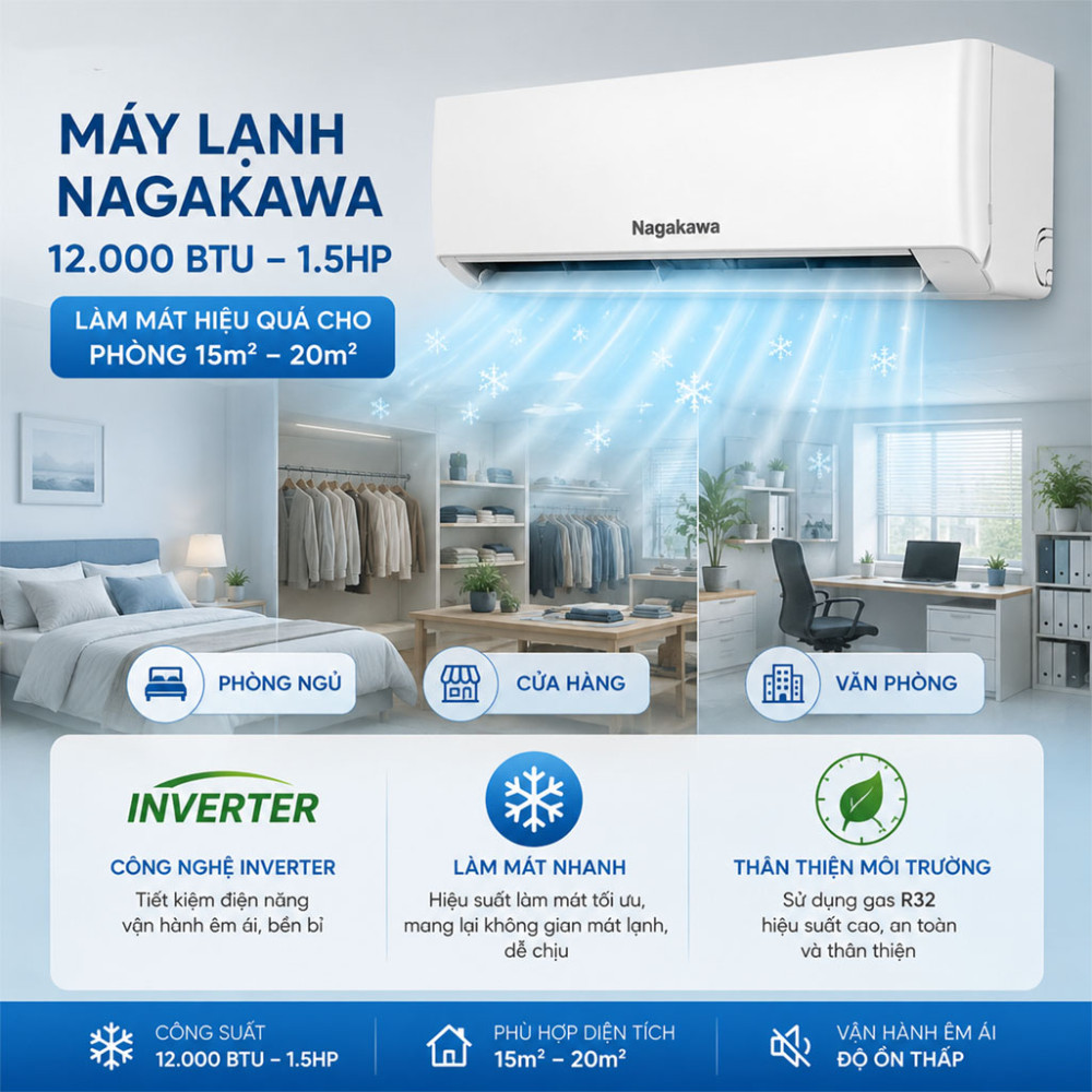 Máy lạnh Nagakawa Inverter 1.5HP NIS-C12R2U51 - Hàng chính hãng