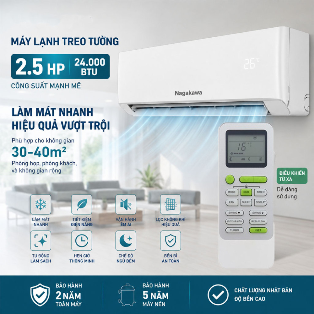 Máy lạnh Nagakawa Inverter 2.5 HP NIS-C24R2U51 - Hàng chính hãng