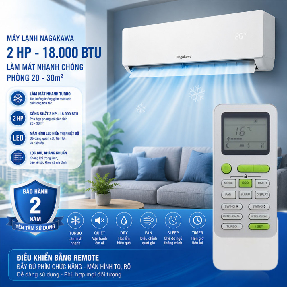 Máy lạnh Nagakawa Inverter 2 HP NIS-C18R2T28 - Hàng chính hãng