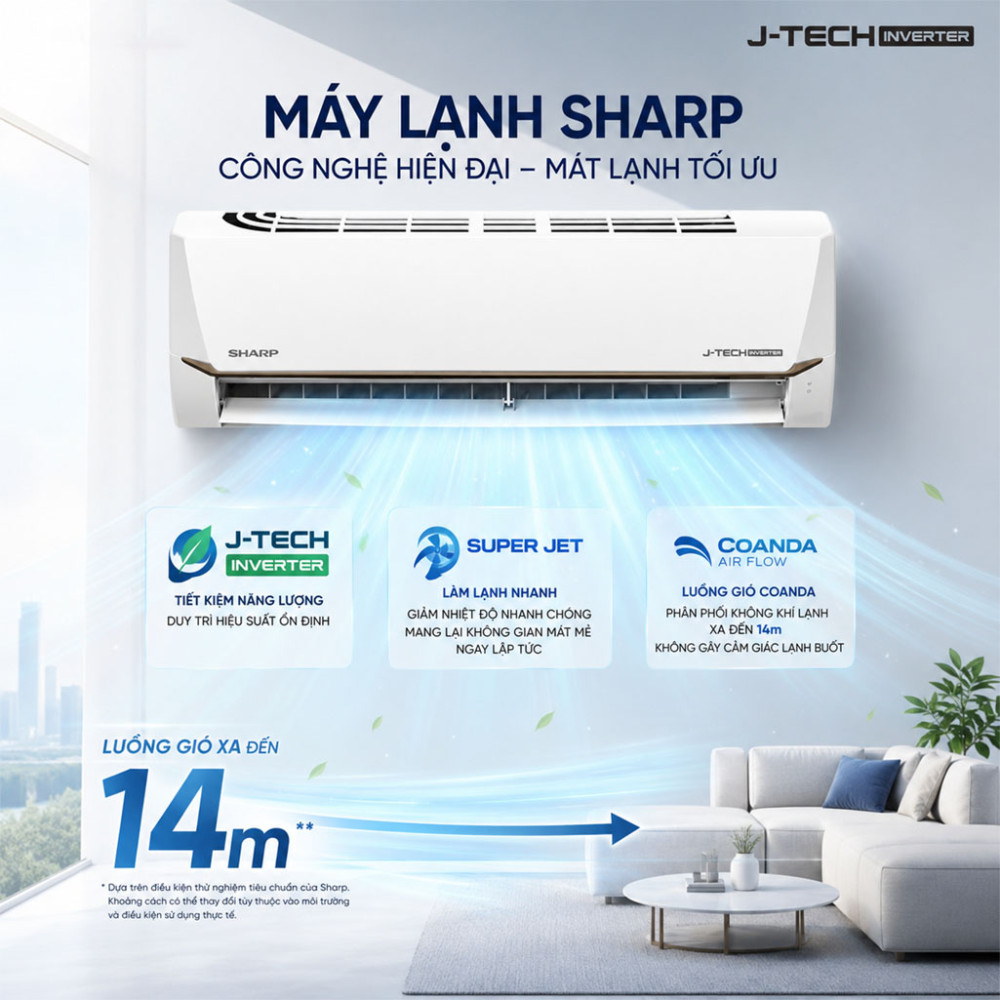 Máy lạnh Sharp Inverter 1.5HP AH-X13CEW - Hàng chính hãng