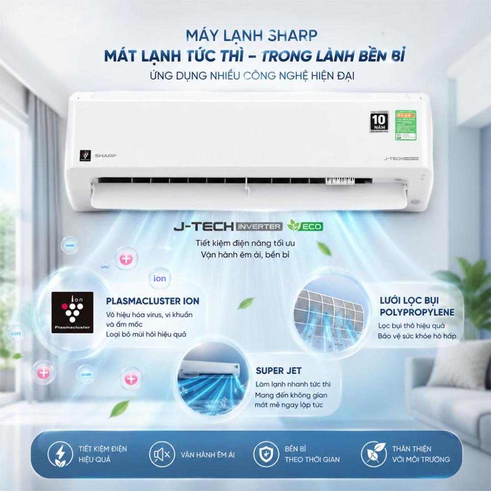 Máy lạnh Sharp Inverter 1.5 HP AH-XP13CMW - Hàng chính hãng