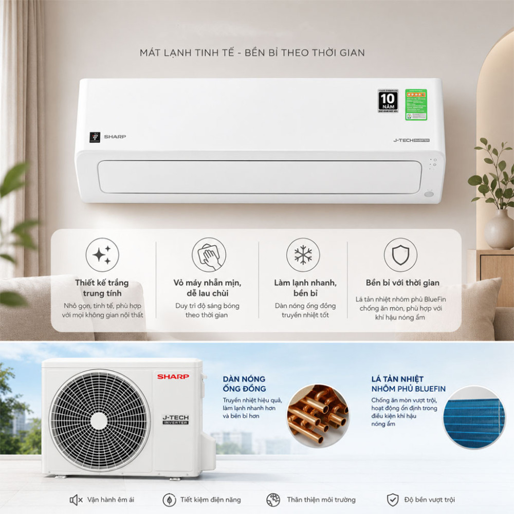 Máy lạnh Sharp Inverter 1.5 HP AH-XP13CMW - Hàng chính hãng