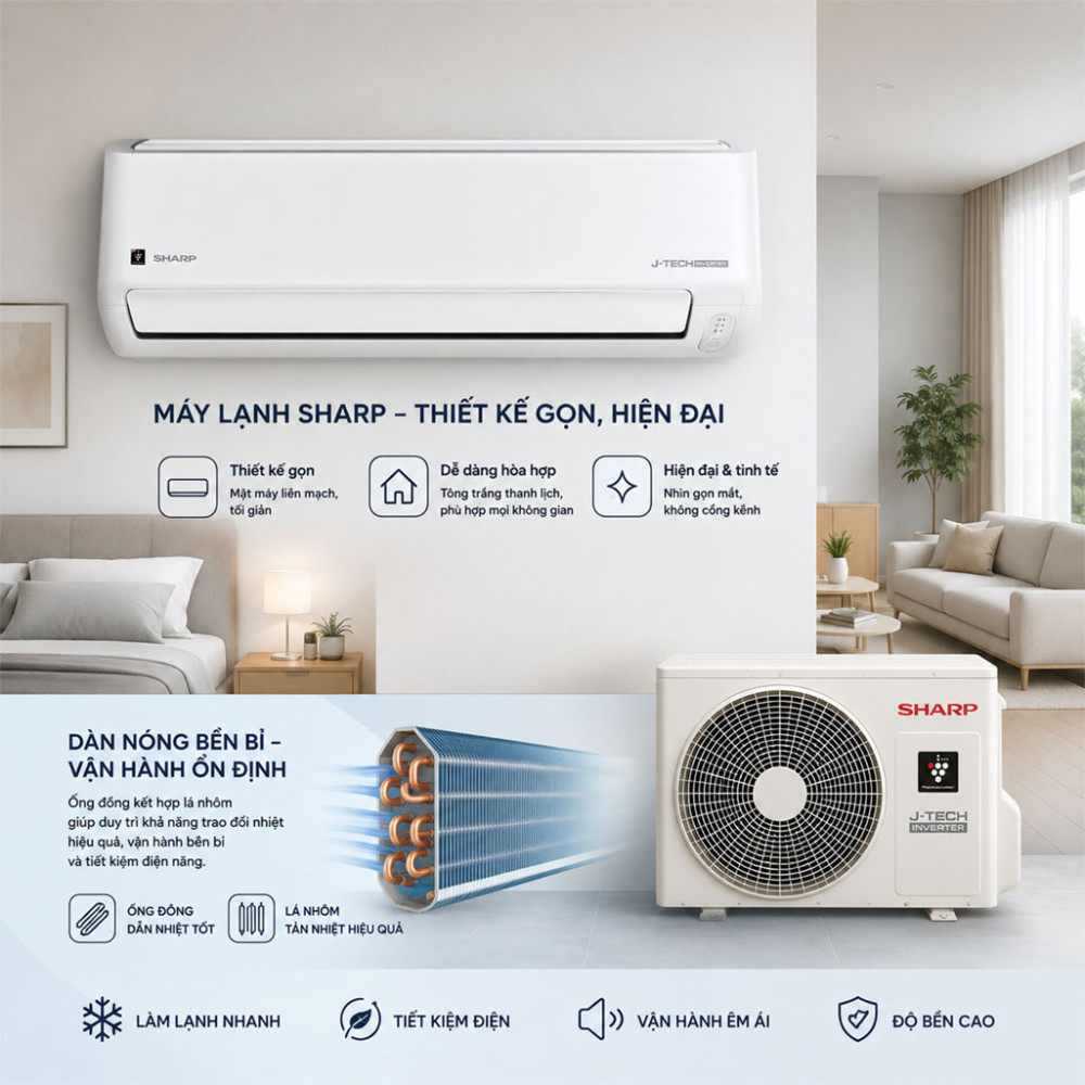 Máy lạnh Sharp Inverter 1.5 HP AH-XP13DSW - Hàng chính hãng