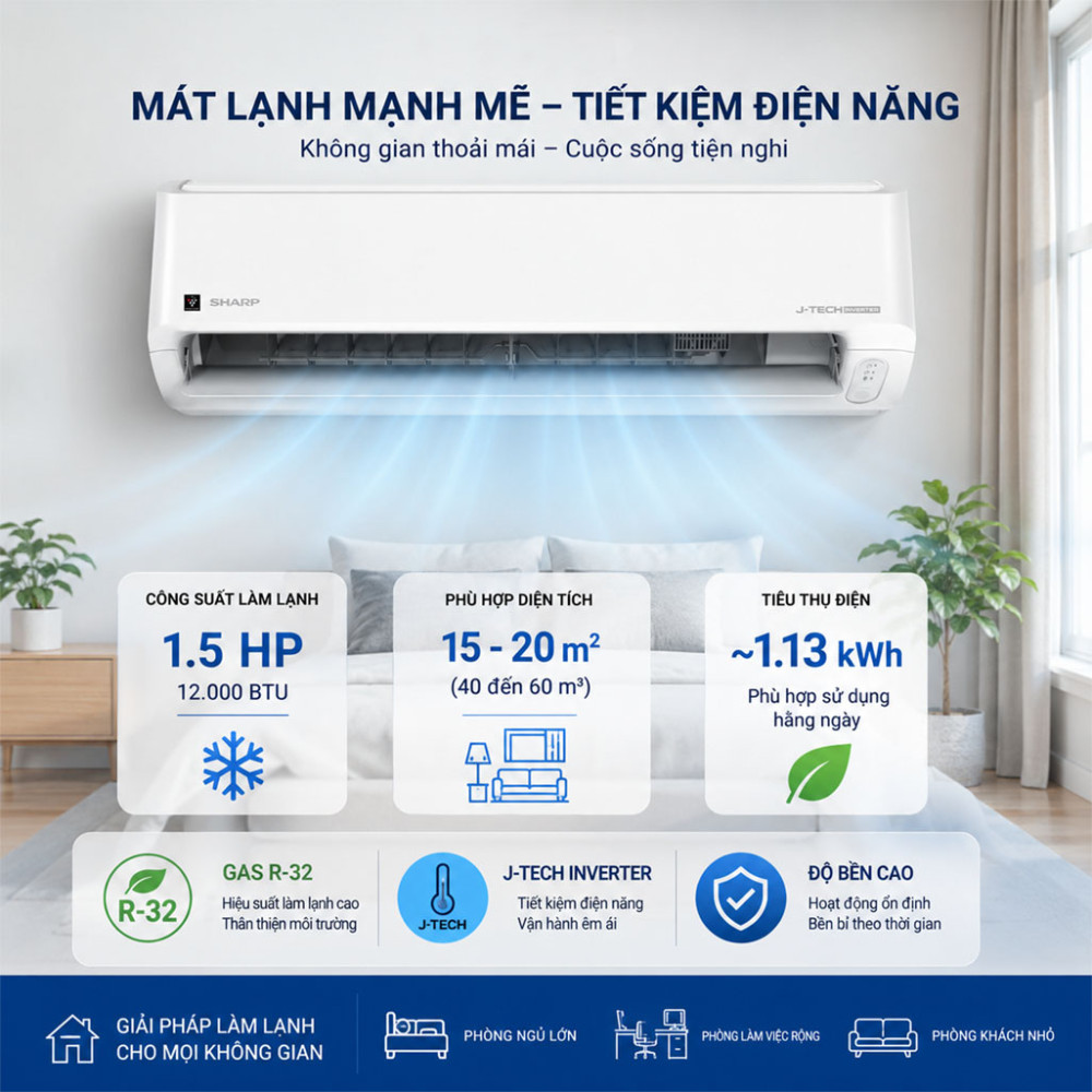 Máy lạnh Sharp Inverter 1.5 HP AH-XP13DSW - Hàng chính hãng