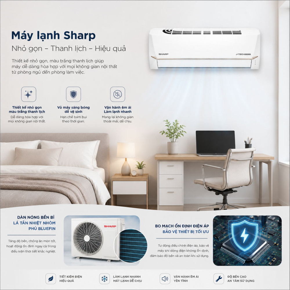 Máy lạnh Sharp Inverter 1HP AH-X10CEW - Hàng chính hãng