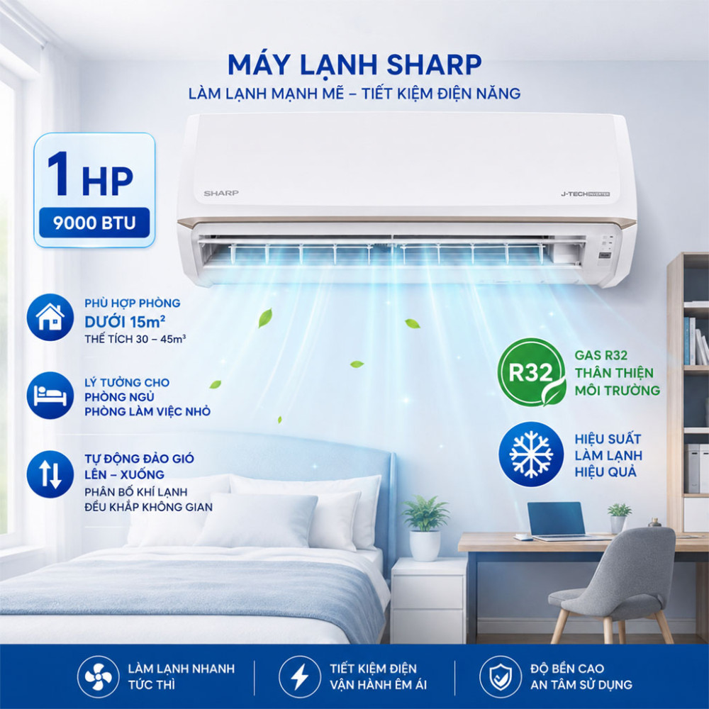 Máy lạnh Sharp Inverter 1HP AH-X10CEW - Hàng chính hãng