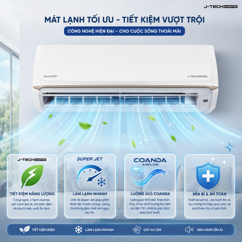 Máy lạnh Sharp Inverter 1HP AH-X10CEW - Hàng chính hãng