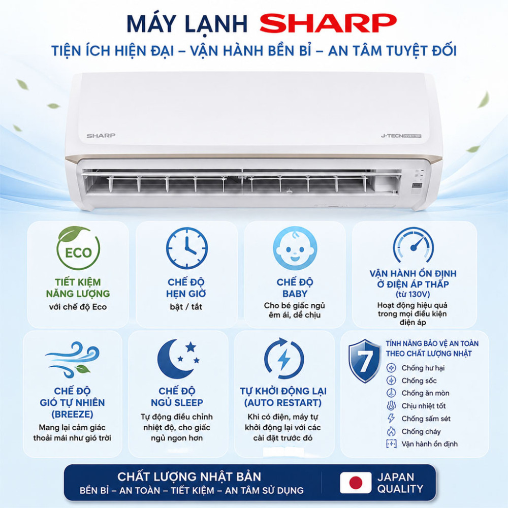 Máy lạnh Sharp Inverter 1HP AH-X10CEW - Hàng chính hãng