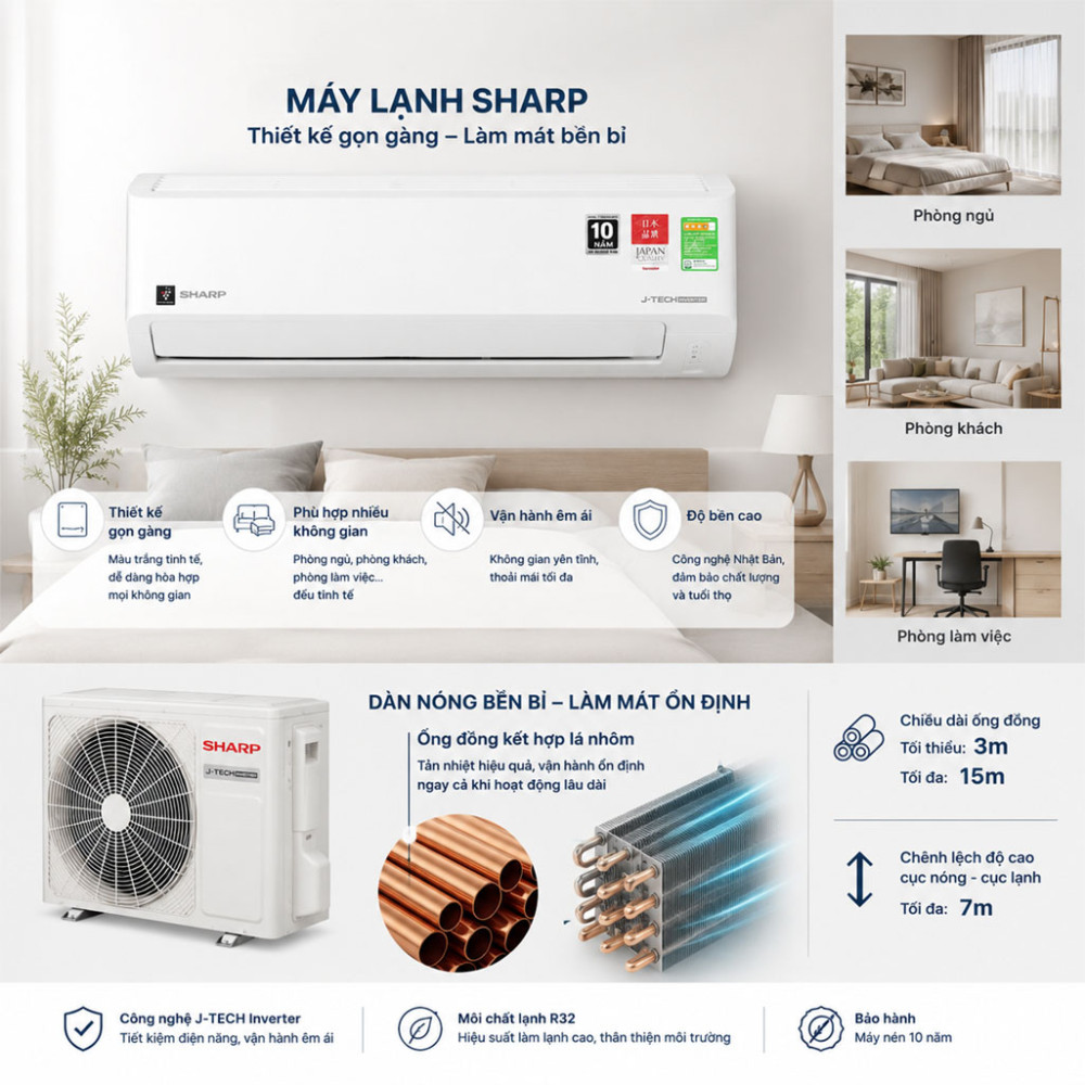 Máy lạnh Sharp Inverter 1 HP AH-XP10DSW - Hàng chính hãng
