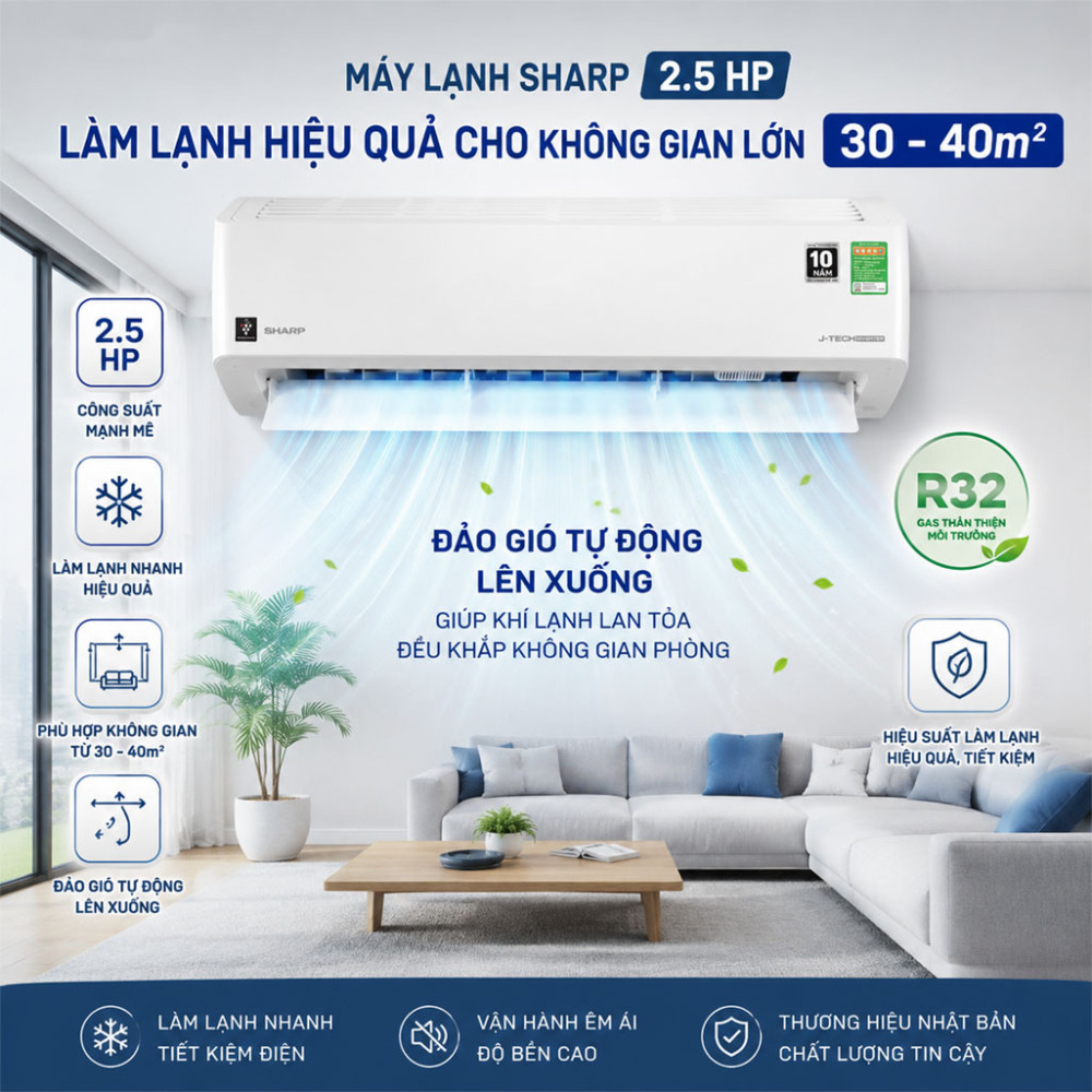Máy lạnh Sharp Inverter 2.5 HP AH-XP24CMW - Hàng chính hãng