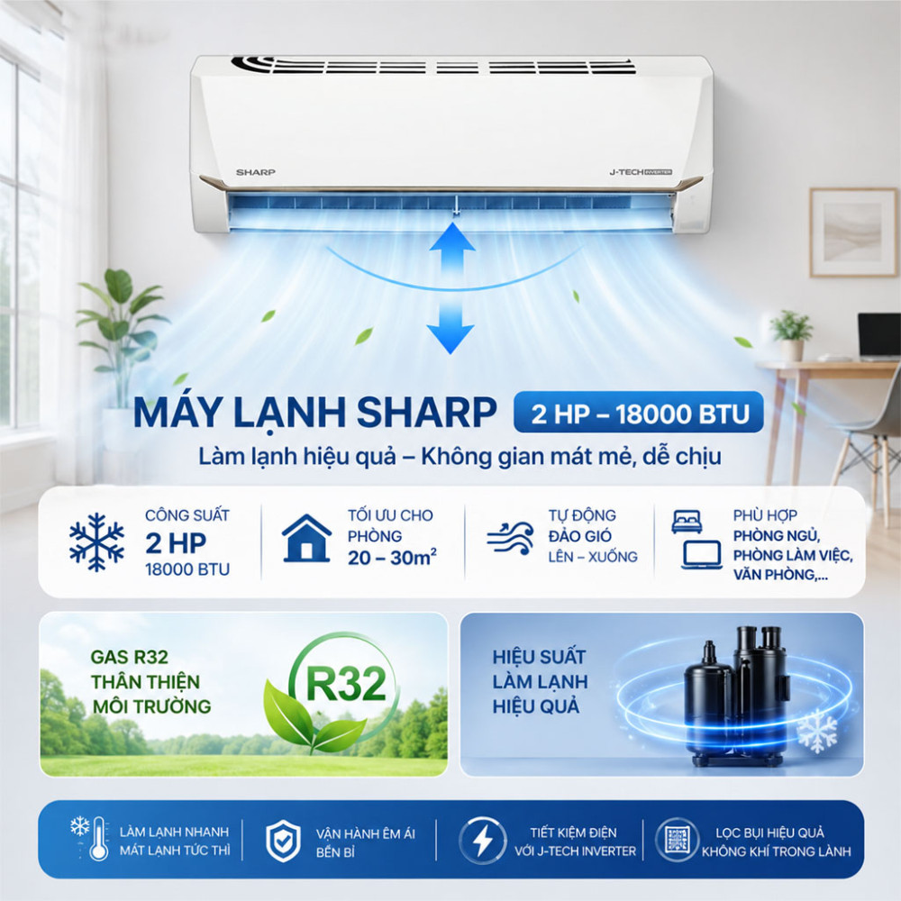 Máy lạnh Sharp Inverter 2HP AH-X18CEW - Hàng chính hãng