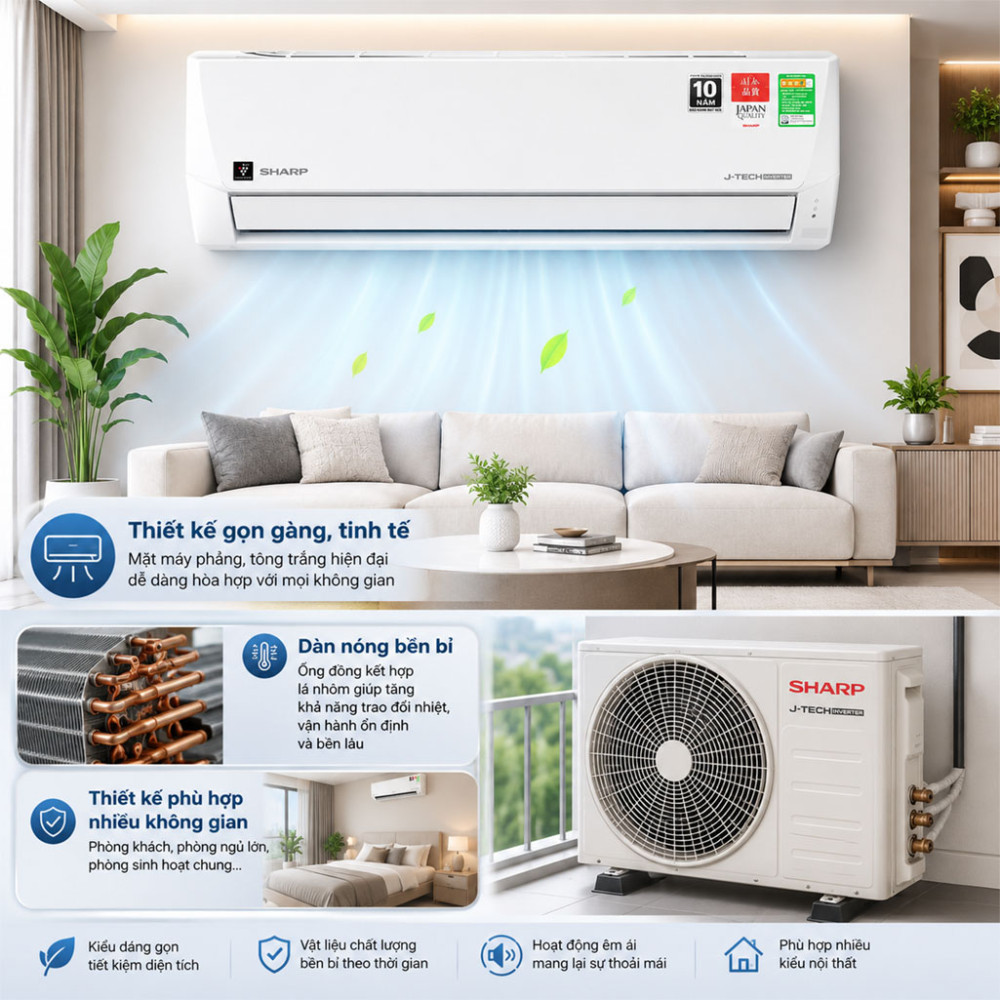 Máy lạnh Sharp Inverter 2 HP AH-XP18DSW - Hàng chính hãng