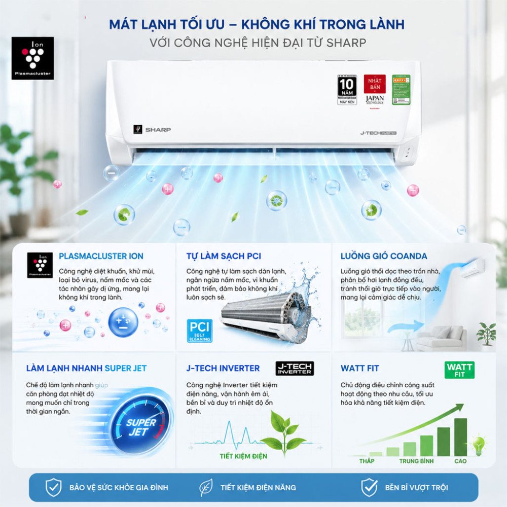 Máy lạnh Sharp Inverter 2 HP AH-XP18DSW - Hàng chính hãng