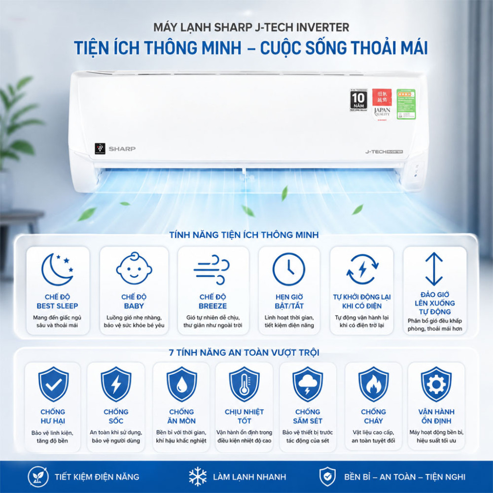Máy lạnh Sharp Inverter 2 HP AH-XP18DSW - Hàng chính hãng