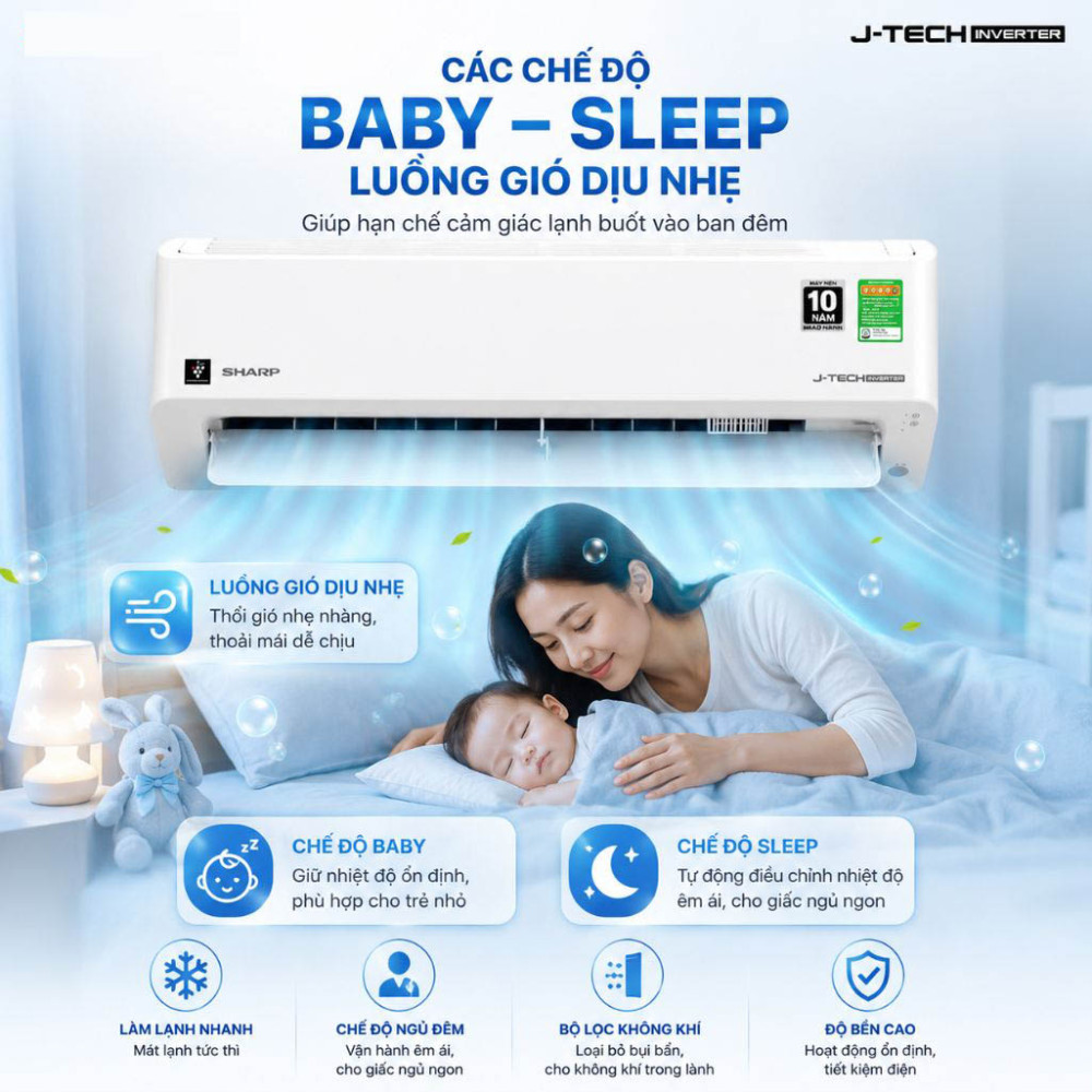 Máy lạnh Sharp Inverter 1HP AH-XP10CMW - Hàng chính hãng