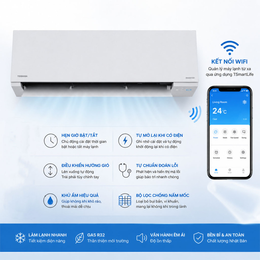 Máy lạnh Toshiba Inverter 1 HP RAS-H10F2KCVG-V - Hàng chính hãng