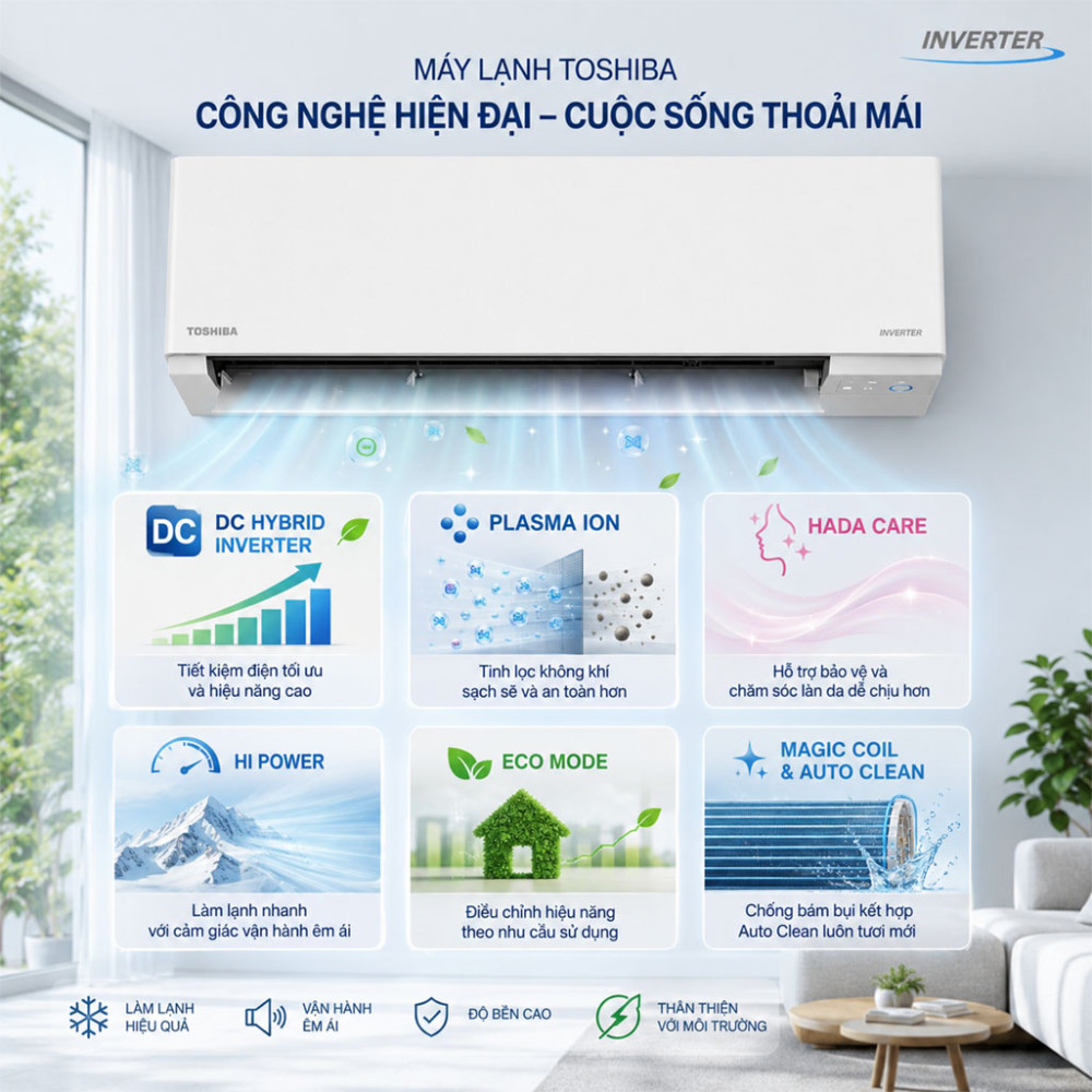 Máy lạnh Toshiba Inverter 1 HP RAS-H10F2KCVG-V - Hàng chính hãng