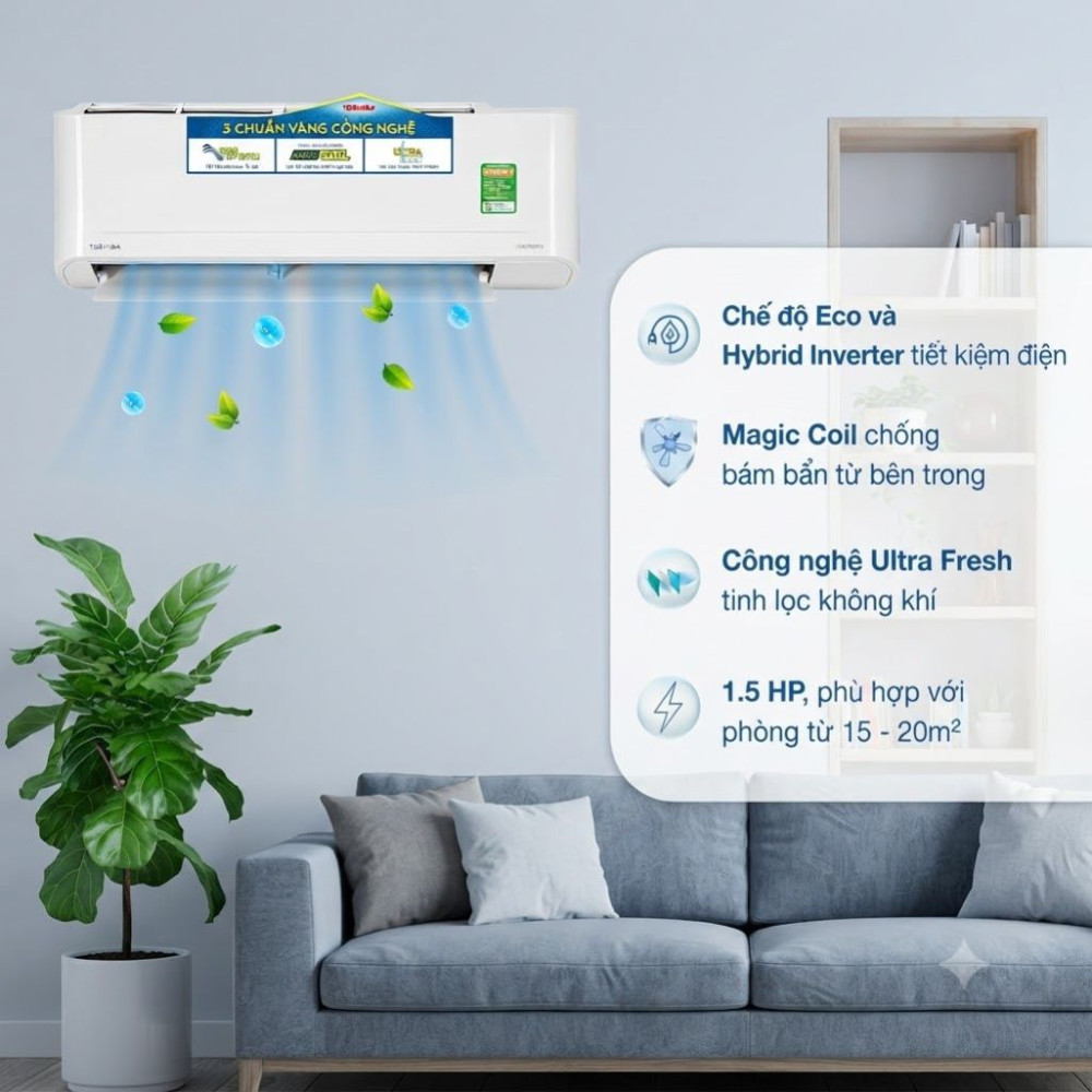 Máy lạnh Toshiba Inverter 1.5HP RAS-H13S4KCV2G-V - Hàng chính hãng