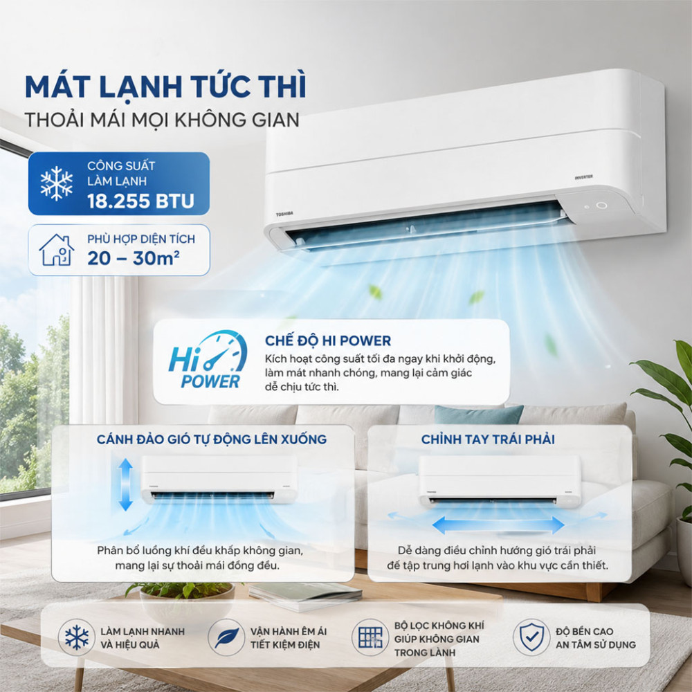 Máy lạnh Toshiba Inverter 2 HP RAS-H18P2KCVG-V - Hàng chính hãng