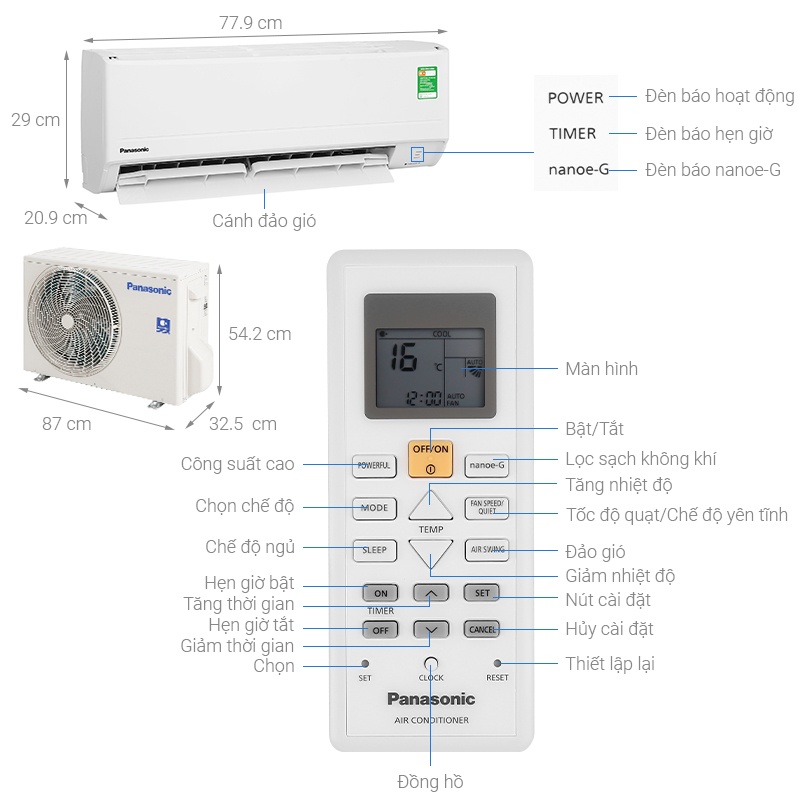 Máy lạnh 1 chiều Panasonic 12000 BTU CU/CS-N12ZKH-8 - Hàng chính hãng