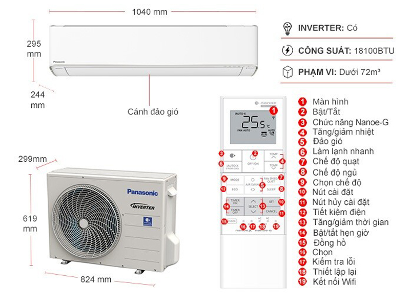 Máy lạnh  Inverter Panasonic CU/CS-XU18ZKH-8 - Hàng chính hãng